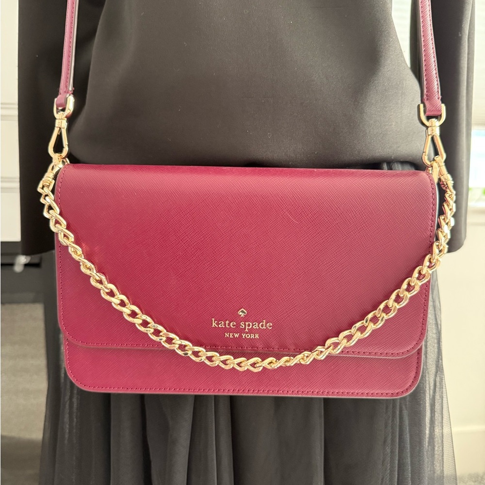 Kate Spade Madison Willow Medium Flap Crossbody Bag in Maroon Saffiano Leather